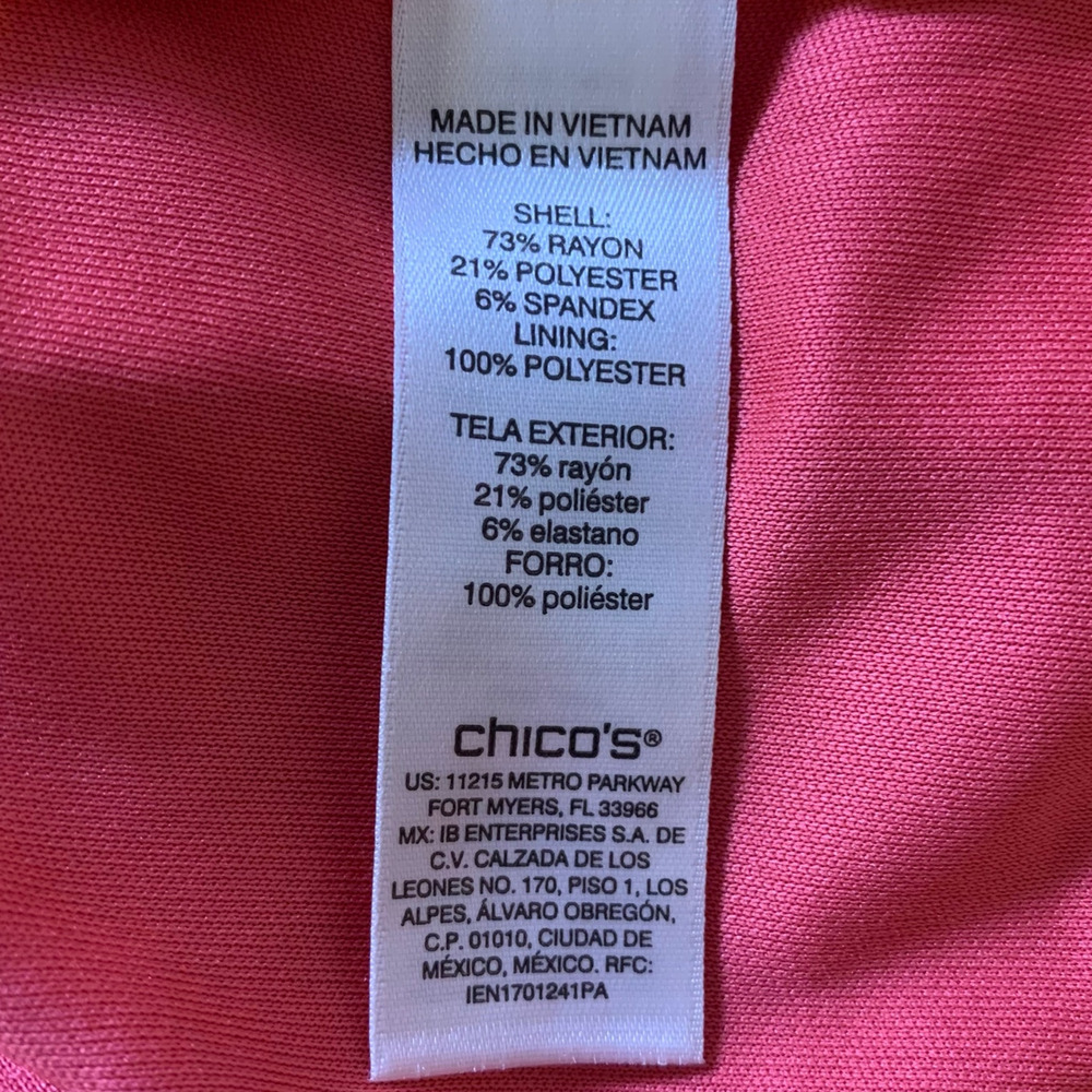 Chico's Top NWT Women's Size 4 (2X) Citrus Pink Burnout Tunic 3/4 Sleeve V-Neck - Picture 4 of 6